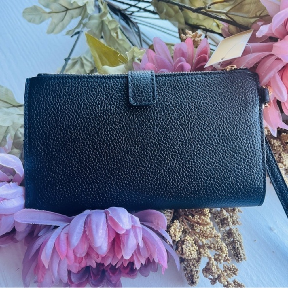 Michael Kors Double Zip XL Wristlet Wallet Leather Black Gold NWT - Picture 3 of 5